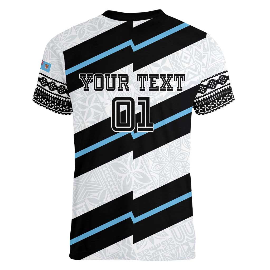 Custom Fiji 2024 Rugby Women V-Neck T-Shirt Fijian Tapa Pattern LT01 - Polynesian Pride