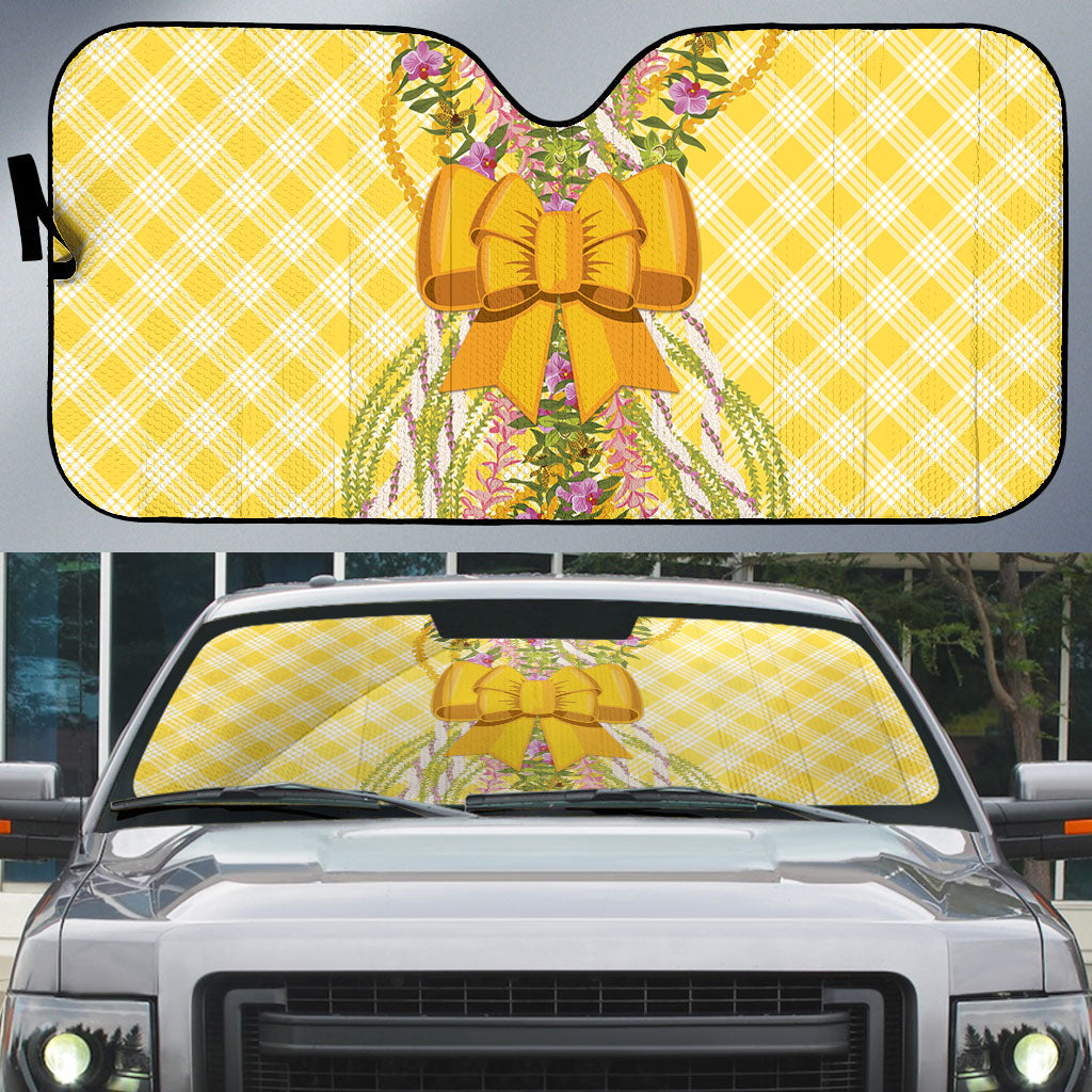 Hawaii Palaka Pikake Lokelani Plumeria Auto Sun Shade Melemele Coquette Bow LT01 Yellow - Polynesian Pride