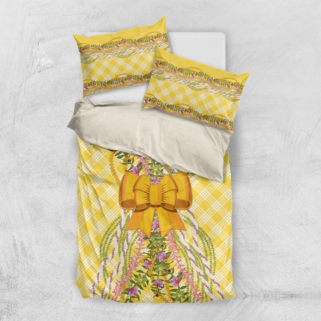 Hawaii Palaka Pikake Lokelani Plumeria Bedding Set Melemele Coquette Bow LT01 US Twin 172cm x 218cm Yellow - Polynesian Pride