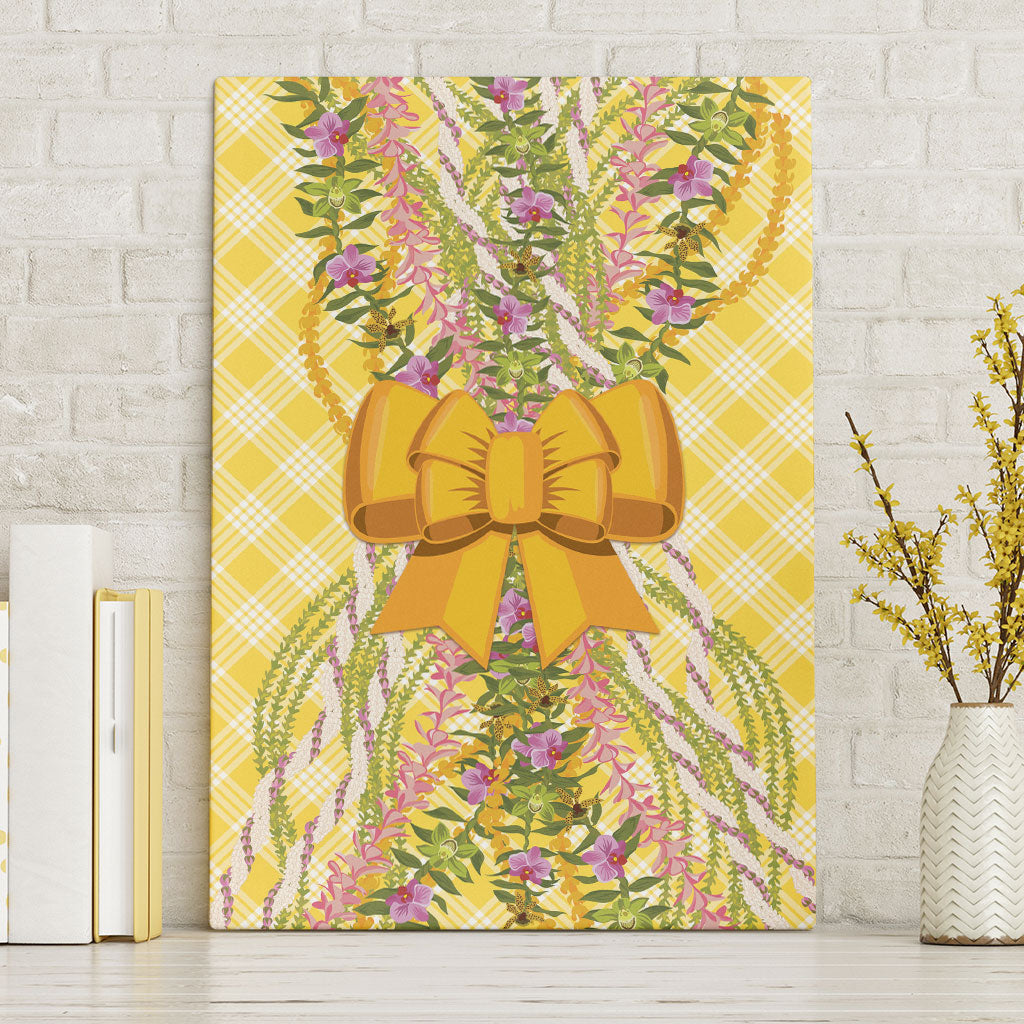 Hawaii Palaka Pikake Lokelani Plumeria Canvas Wall Art Melemele Coquette Bow LT01 Without Frame Yellow - Polynesian Pride