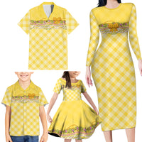 Hawaii Palaka Pikake Lokelani Plumeria Family Matching Long Sleeve Bodycon Dress and Hawaiian Shirt Melemele Coquette Bow LT01 - Polynesian Pride