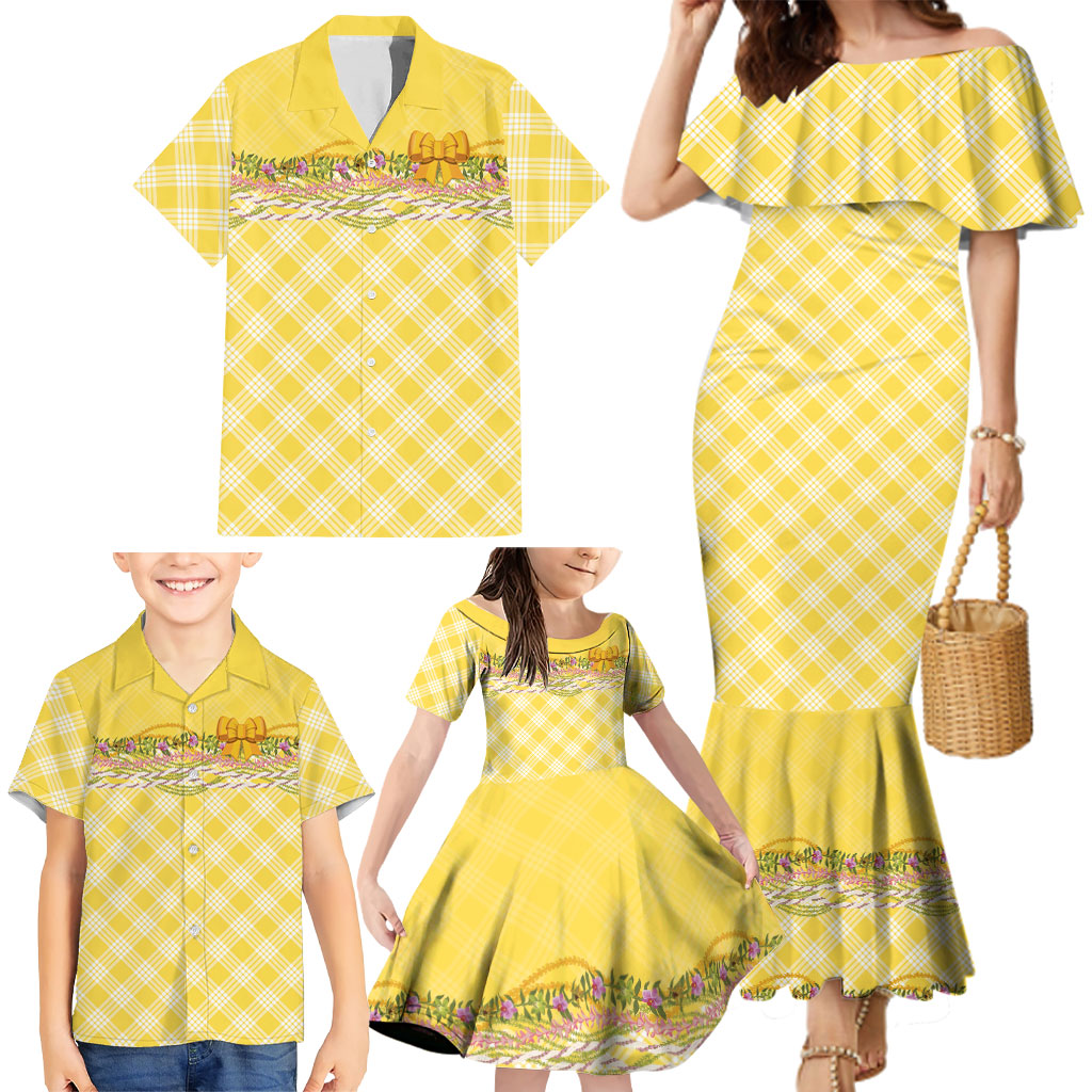 Hawaii Palaka Pikake Lokelani Plumeria Family Matching Mermaid Dress and Hawaiian Shirt Melemele Coquette Bow LT01 - Polynesian Pride