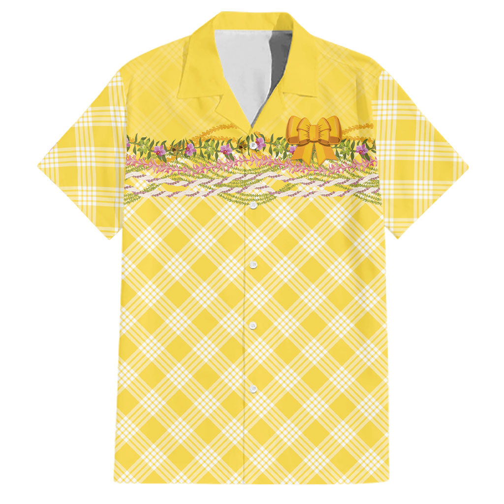 Hawaii Palaka Pikake Lokelani Plumeria Family Matching Off Shoulder Maxi Dress and Hawaiian Shirt Melemele Coquette Bow LT01 Dad's Shirt - Short Sleeve Yellow - Polynesian Pride