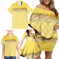 Hawaii Palaka Pikake Lokelani Plumeria Family Matching Off Shoulder Short Dress and Hawaiian Shirt Melemele Coquette Bow LT01 - Polynesian Pride