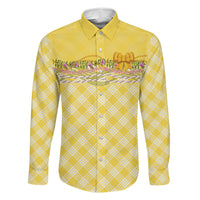 Hawaii Palaka Pikake Lokelani Plumeria Family Matching Short Sleeve Bodycon Dress and Hawaiian Shirt Melemele Coquette Bow LT01 Dad's Shirt - Long Sleeve Yellow - Polynesian Pride