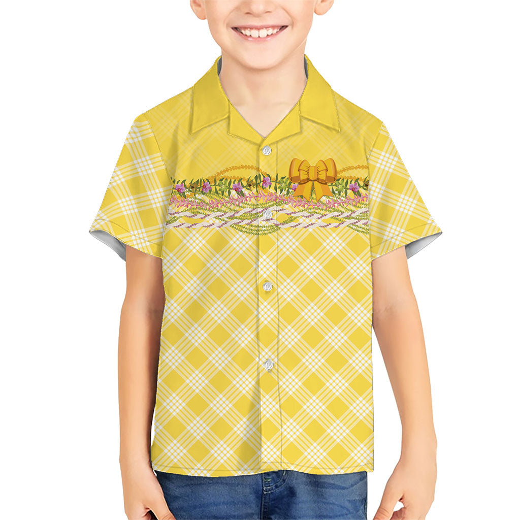 Hawaii Palaka Pikake Lokelani Plumeria Family Matching Summer Maxi Dress and Hawaiian Shirt Melemele Coquette Bow LT01 Son's Shirt Yellow - Polynesian Pride