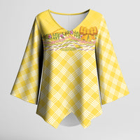 Hawaii Palaka Pikake Lokelani Plumeria Kimono Sleeve Blouse Melemele Coquette Bow LT01 Female Yellow - Polynesian Pride