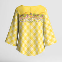 Hawaii Palaka Pikake Lokelani Plumeria Kimono Sleeve Blouse Melemele Coquette Bow LT01 - Polynesian Pride