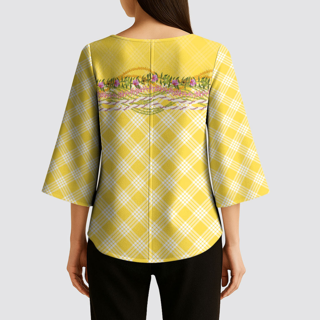 Hawaii Palaka Pikake Lokelani Plumeria Kimono Sleeve Blouse Melemele Coquette Bow LT01 - Polynesian Pride