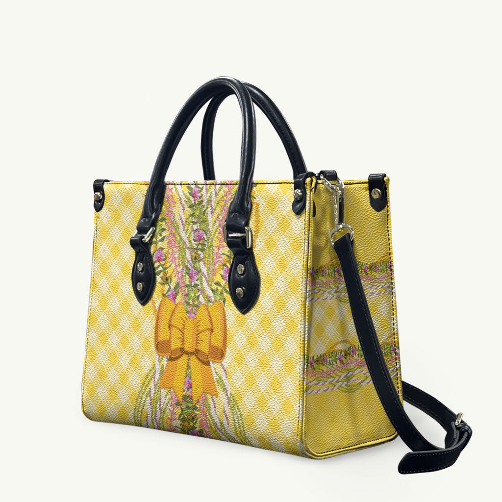 Hawaii Palaka Pikake Lokelani Plumeria Leather Bag Melemele Coquette Bow LT01 Yellow - Polynesian Pride