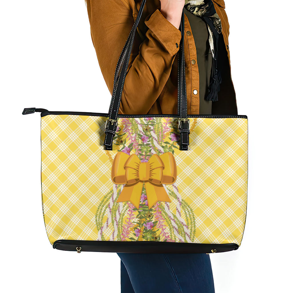 Hawaii Palaka Pikake Lokelani Plumeria Leather Tote Bag Melemele Coquette Bow LT01 - Polynesian Pride