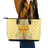 Hawaii Palaka Pikake Lokelani Plumeria Leather Tote Bag Melemele Coquette Bow LT01 - Polynesian Pride