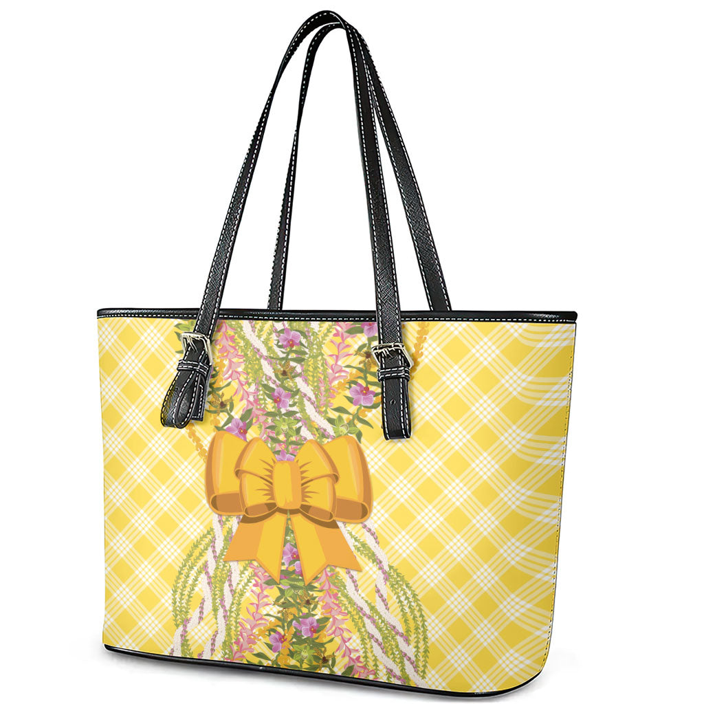 Hawaii Palaka Pikake Lokelani Plumeria Leather Tote Bag Melemele Coquette Bow LT01 - Polynesian Pride