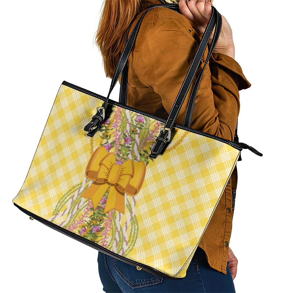 Hawaii Palaka Pikake Lokelani Plumeria Leather Tote Bag Melemele Coquette Bow LT01 - Polynesian Pride