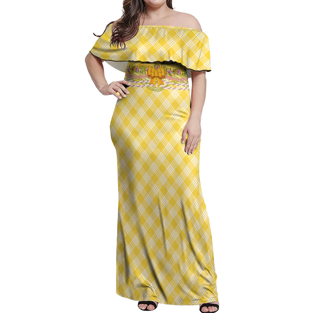 Hawaii Palaka Pikake Lokelani Plumeria Off Shoulder Maxi Dress Melemele Coquette Bow LT01 Women Yellow - Polynesian Pride