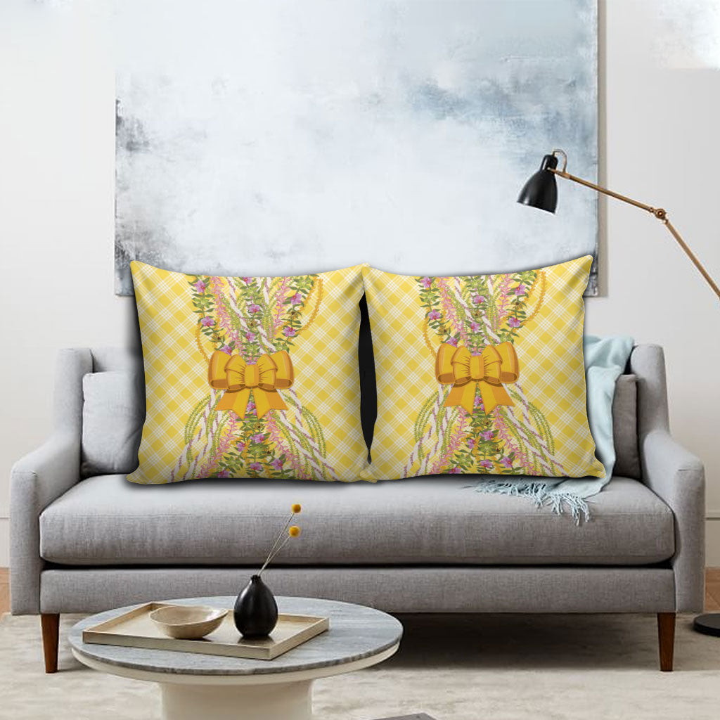 Hawaii Palaka Pikake Lokelani Plumeria Pillow Cover Melemele Coquette Bow LT01 - Polynesian Pride