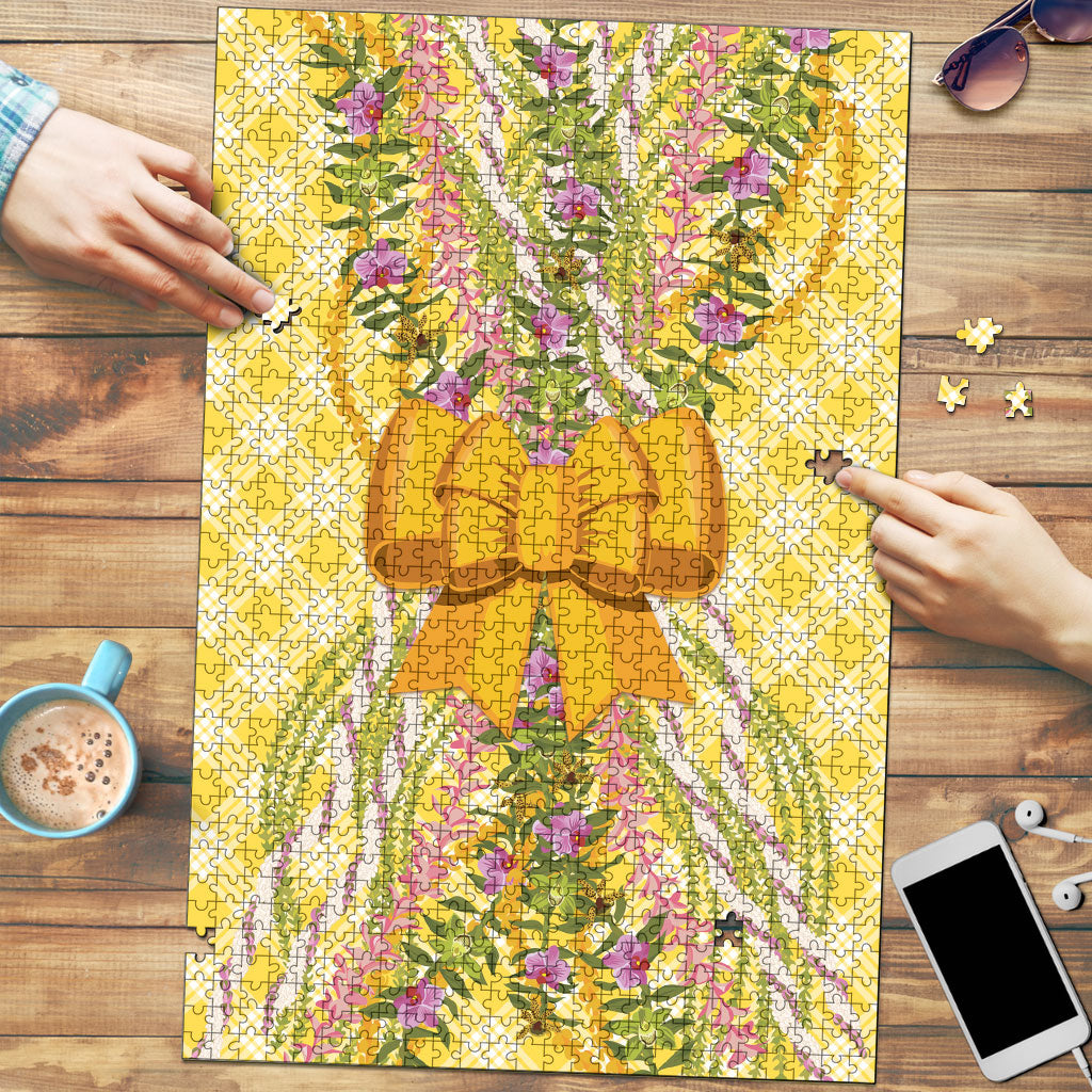 Hawaii Palaka Pikake Lokelani Plumeria Puzzle Melemele Coquette Bow LT01 Yellow - Polynesian Pride