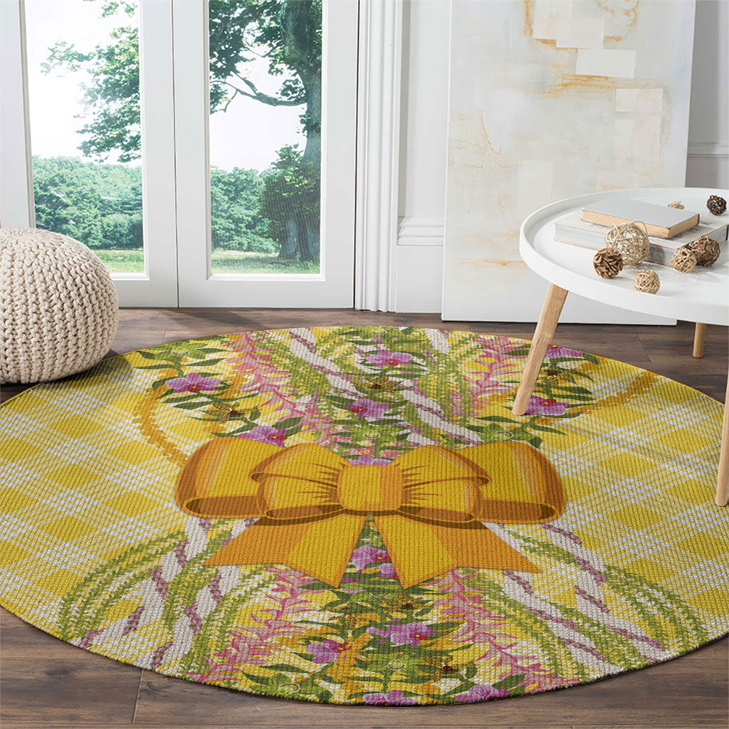 Hawaii Palaka Pikake Lokelani Plumeria Round Carpet Melemele Coquette Bow LT01 - Polynesian Pride