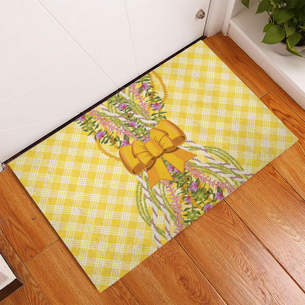 Hawaii Palaka Pikake Lokelani Plumeria Rubber Doormat Melemele Coquette Bow LT01 - Polynesian Pride