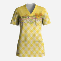 Hawaii Palaka Pikake Lokelani Plumeria Scrub Top Melemele Coquette Bow LT01 Adult Yellow - Polynesian Pride