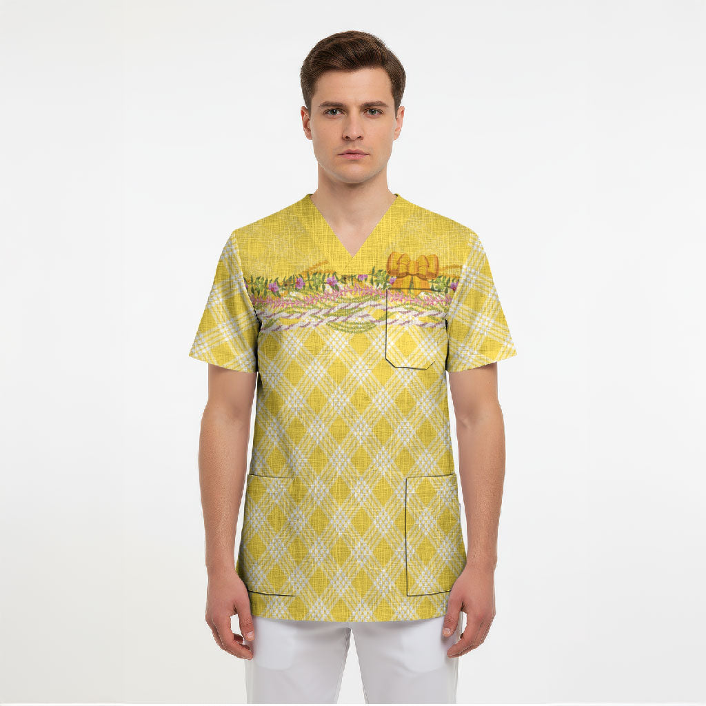 Hawaii Palaka Pikake Lokelani Plumeria Scrub Top Melemele Coquette Bow LT01 - Polynesian Pride