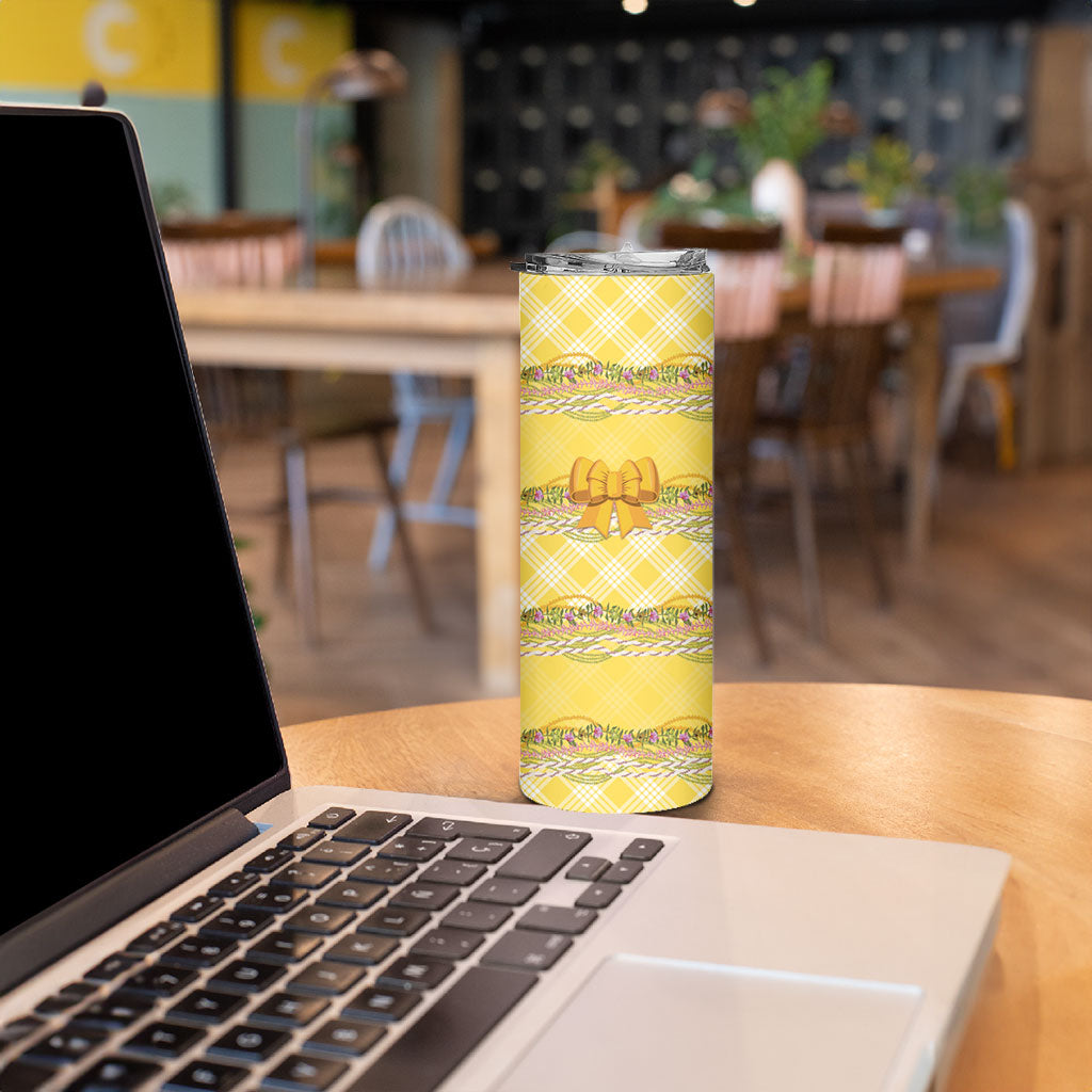 Hawaii Palaka Pikake Lokelani Plumeria Skinny Tumbler Melemele Coquette Bow LT01 - Polynesian Pride