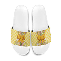Hawaii Palaka Pikake Lokelani Plumeria Slide Sandals Melemele Coquette Bow LT01 Yellow - Polynesian Pride