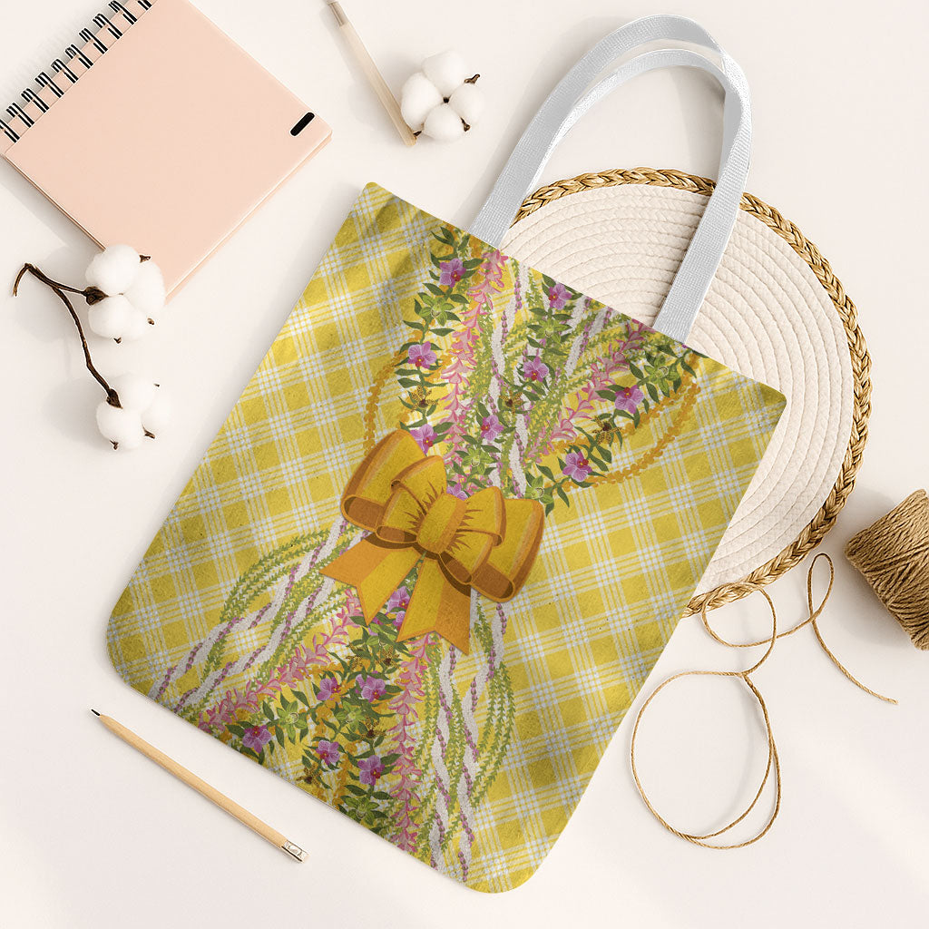 Hawaii Palaka Pikake Lokelani Plumeria Tote Bag Melemele Coquette Bow LT01 White Strap One Size Yellow - Polynesian Pride