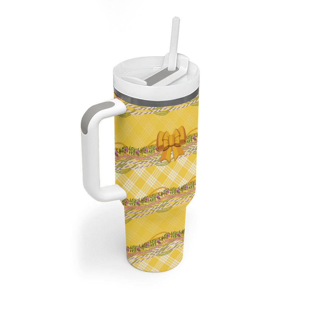 Hawaii Palaka Pikake Lokelani Plumeria Tumbler With Handle Melemele Coquette Bow LT01 - Polynesian Pride