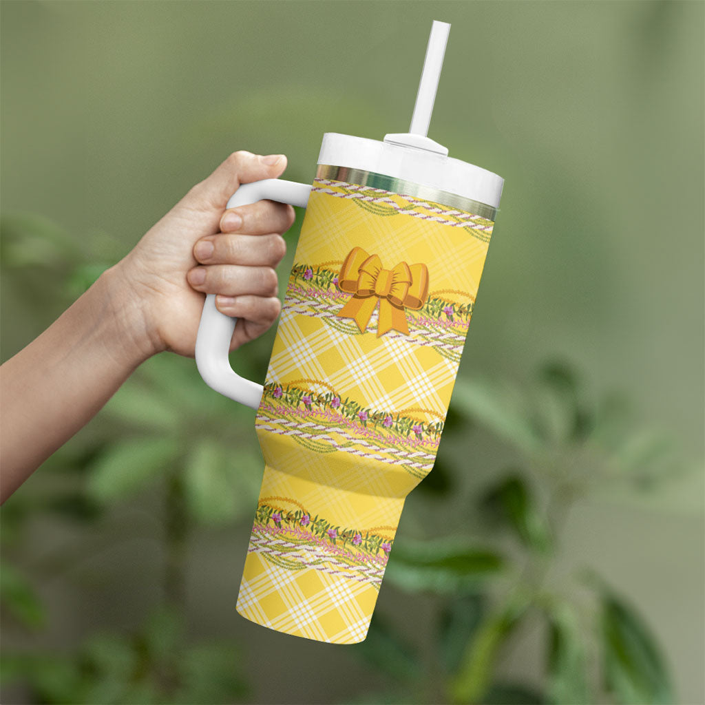 Hawaii Palaka Pikake Lokelani Plumeria Tumbler With Handle Melemele Coquette Bow LT01 - Polynesian Pride