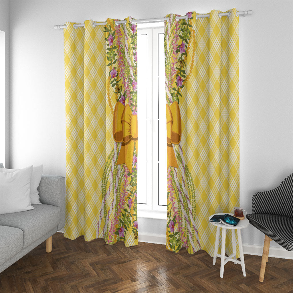 Hawaii Palaka Pikake Lokelani Plumeria Window Curtain Melemele Coquette Bow LT01 With Grommets Yellow - Polynesian Pride