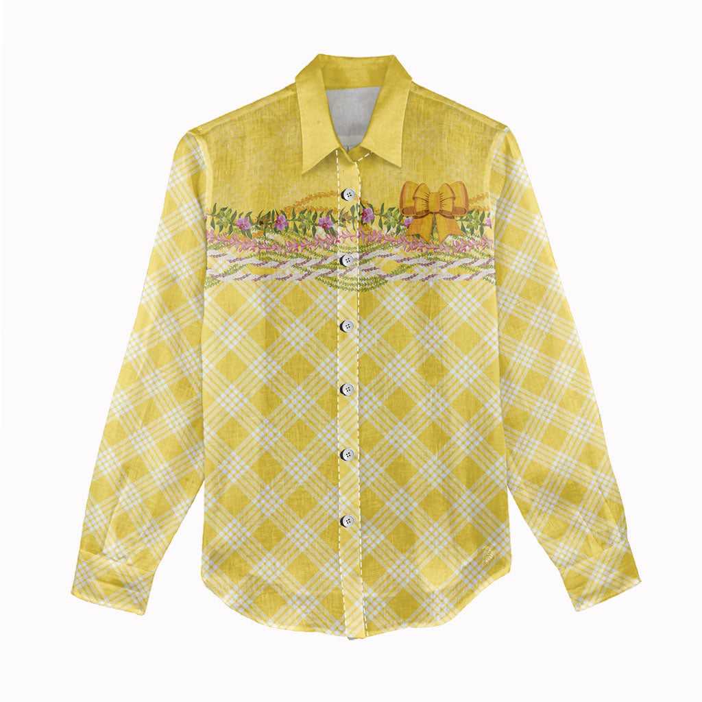 Hawaii Palaka Pikake Lokelani Plumeria Women Casual Shirt Melemele Coquette Bow LT01 - Polynesian Pride