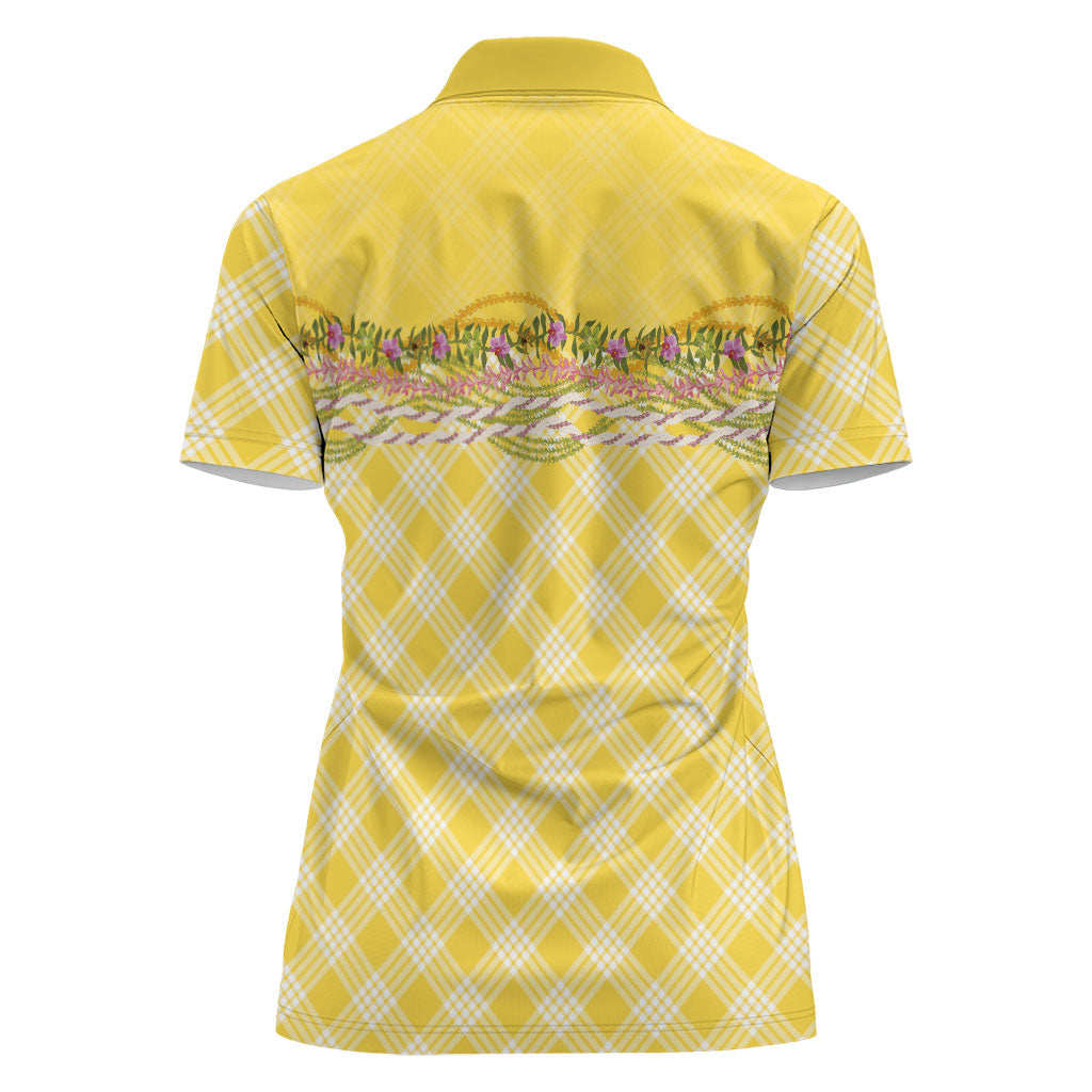 Hawaii Palaka Pikake Lokelani Plumeria Women Polo Shirt Melemele Coquette Bow LT01 - Polynesian Pride