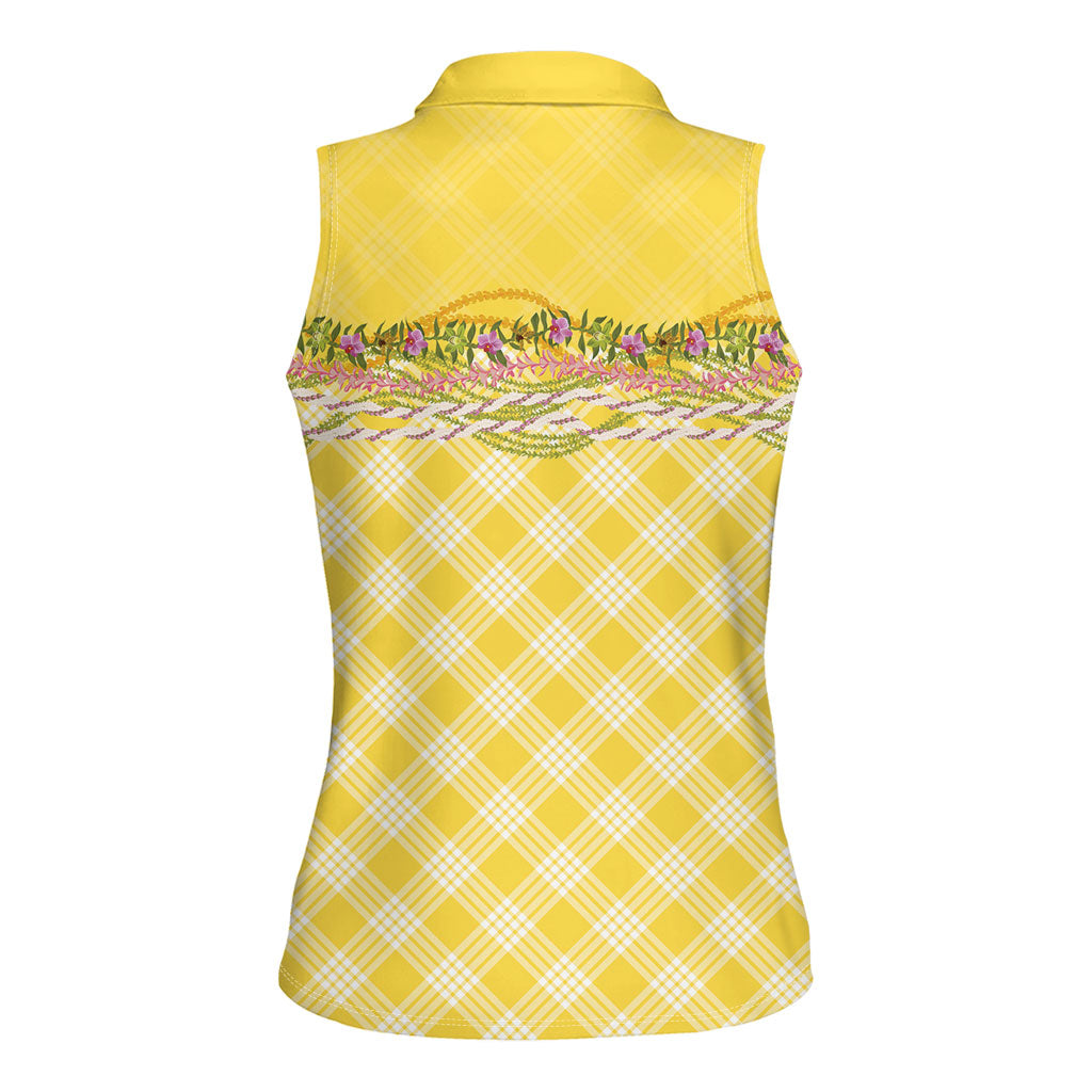 Hawaii Palaka Pikake Lokelani Plumeria Women Sleeveless Polo Shirt Melemele Coquette Bow LT01 - Polynesian Pride