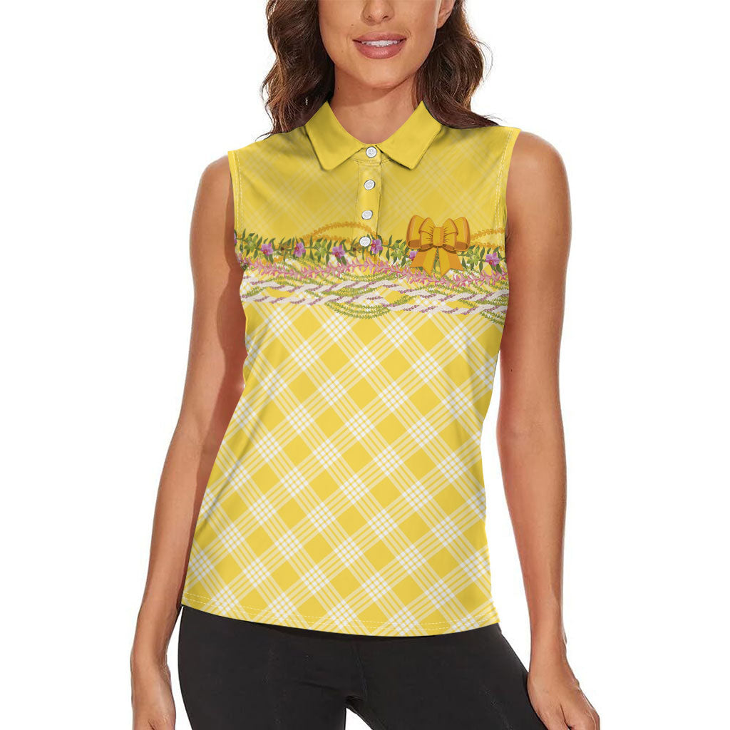 Hawaii Palaka Pikake Lokelani Plumeria Women Sleeveless Polo Shirt Melemele Coquette Bow LT01 - Polynesian Pride