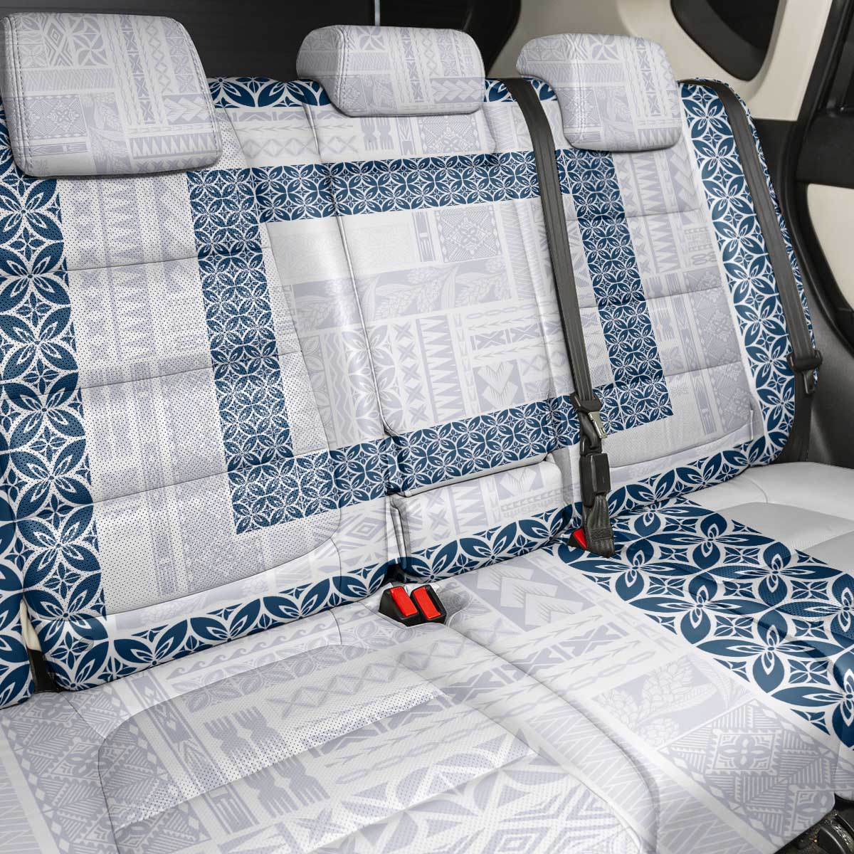 Samoa Siapo Blue Trimmed Back Car Seat Cover Samoa White Sunday - Polynesian Pride
