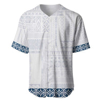 Samoa Siapo Blue Trimmed Baseball Jersey Samoa White Sunday - Polynesian Pride