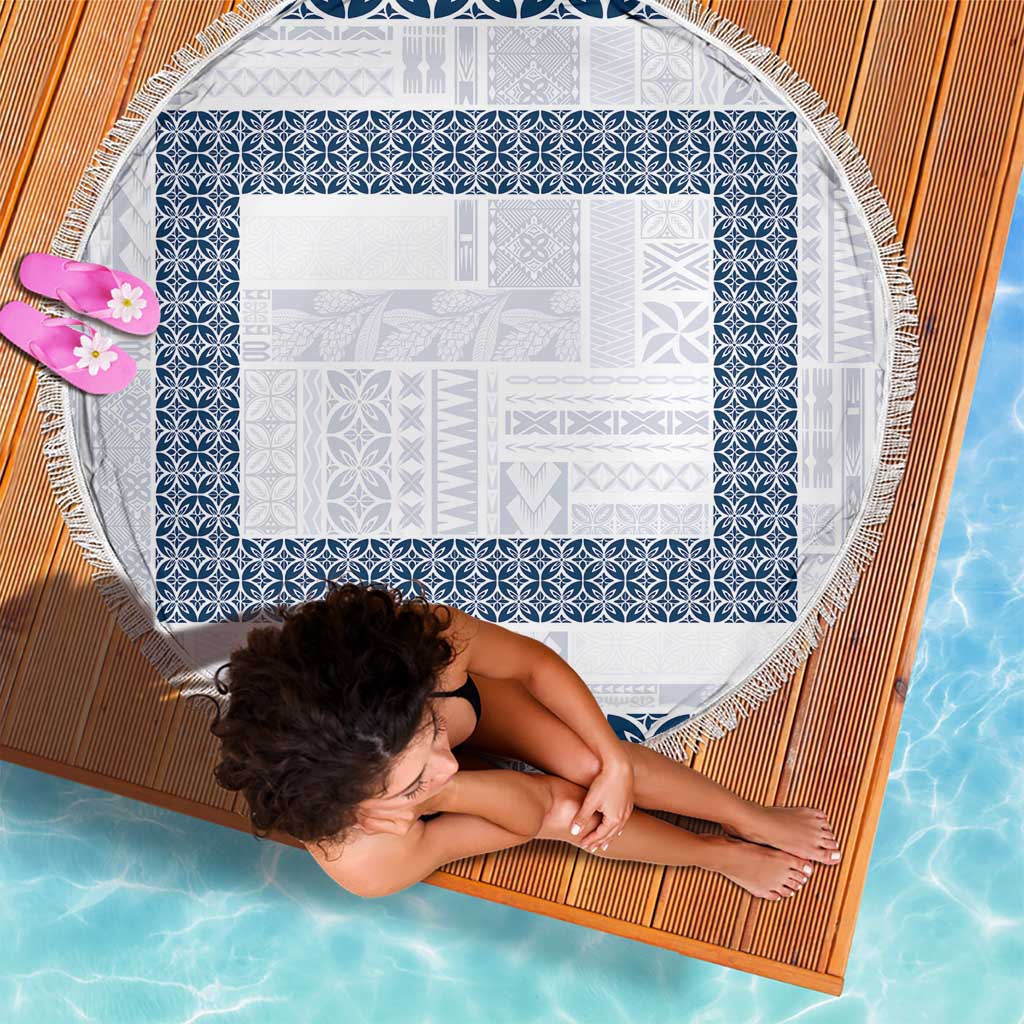 Samoa Siapo Blue Trimmed Beach Blanket Samoa White Sunday - Polynesian Pride