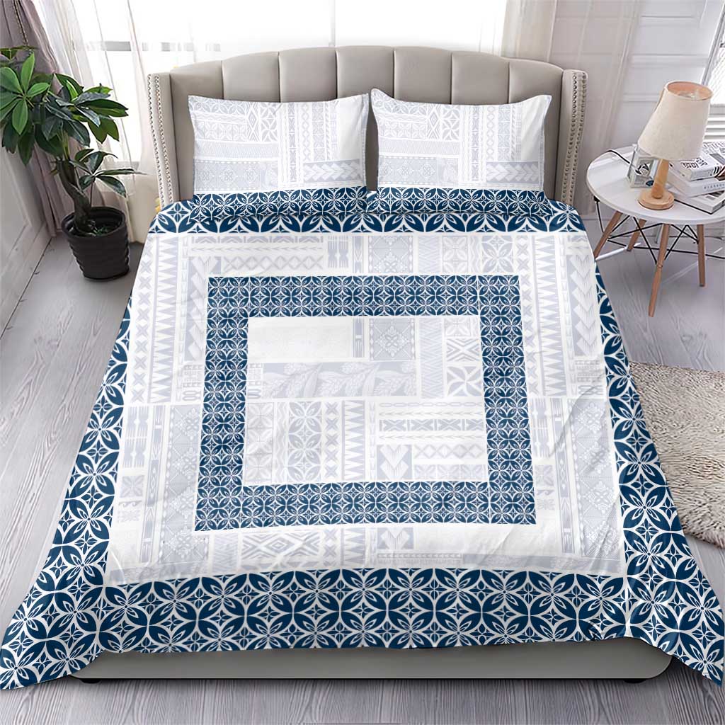 Samoa Siapo Blue Trimmed Bedding Set Samoa White Sunday - Polynesian Pride