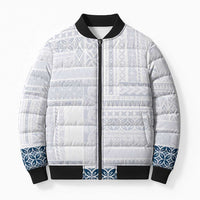 Samoa Siapo Blue Trimmed Bomber Puffer Jacket Samoa White Sunday - Polynesian Pride