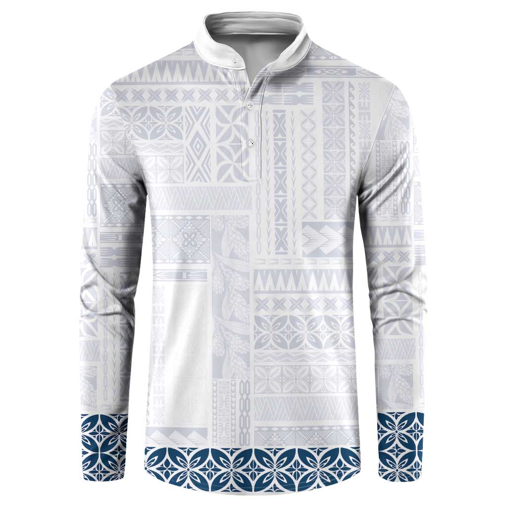 Samoa Siapo Blue Trimmed Button Sweatshirt Samoa White Sunday - Polynesian Pride