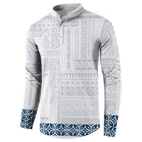 Samoa Siapo Blue Trimmed Button Sweatshirt Samoa White Sunday - Polynesian Pride