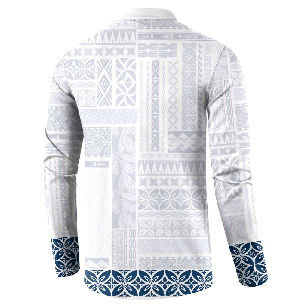 Samoa Siapo Blue Trimmed Button Sweatshirt Samoa White Sunday - Polynesian Pride