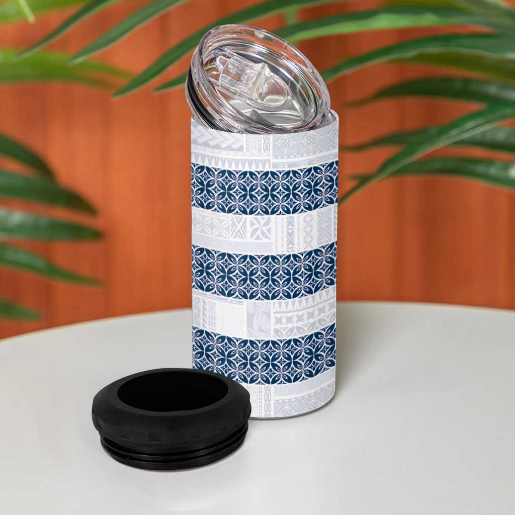 Samoa Siapo Blue Trimmed 4 in 1 Can Cooler Tumbler Samoa White Sunday - Polynesian Pride