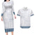 Samoa Siapo Blue Trimmed Couples Matching Long Sleeve Bodycon Dress and Hawaiian Shirt Samoa White Sunday - Polynesian Pride