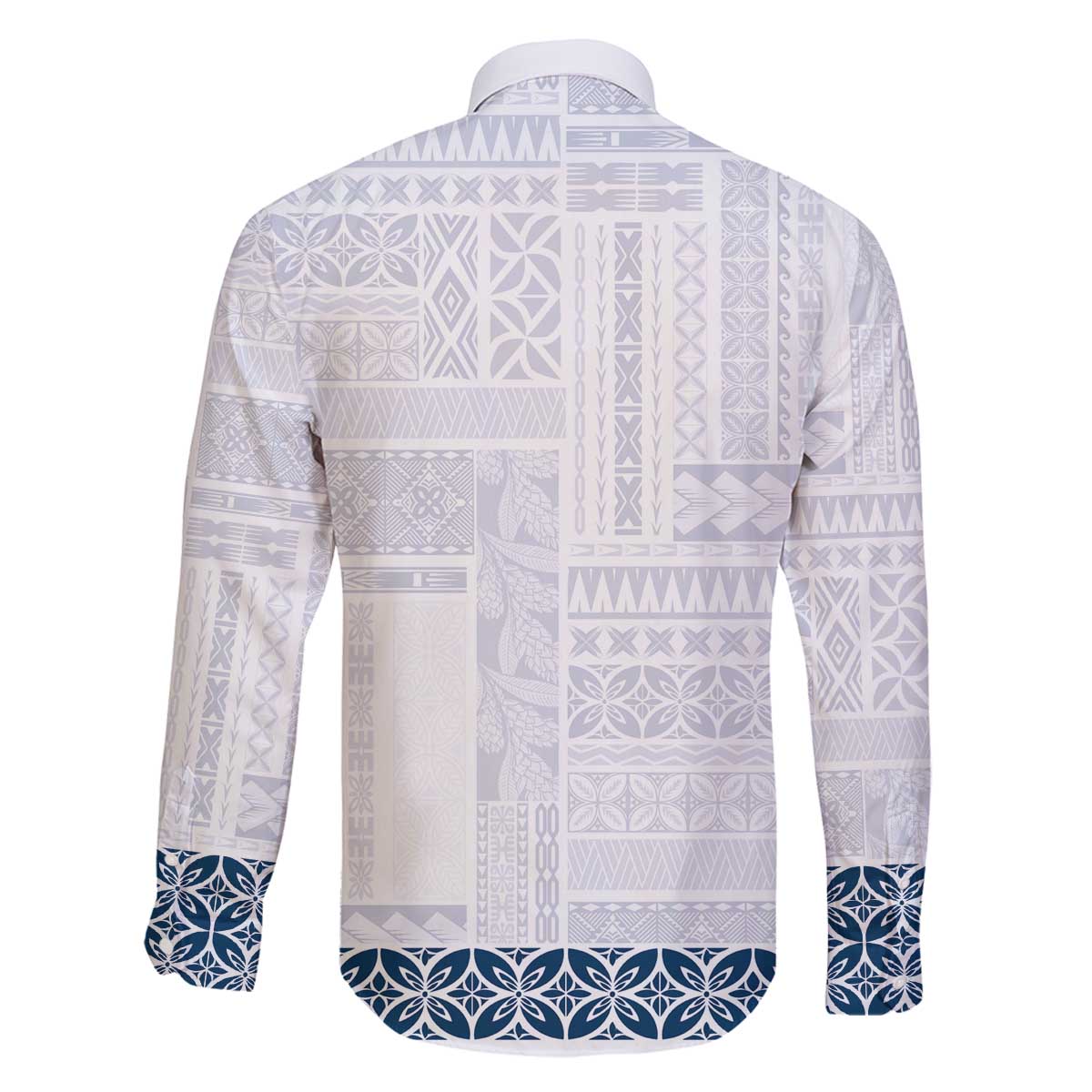 Samoa Siapo Blue Trimmed Family Matching Off The Shoulder Long Sleeve Dress and Hawaiian Shirt Samoa White Sunday - Polynesian Pride