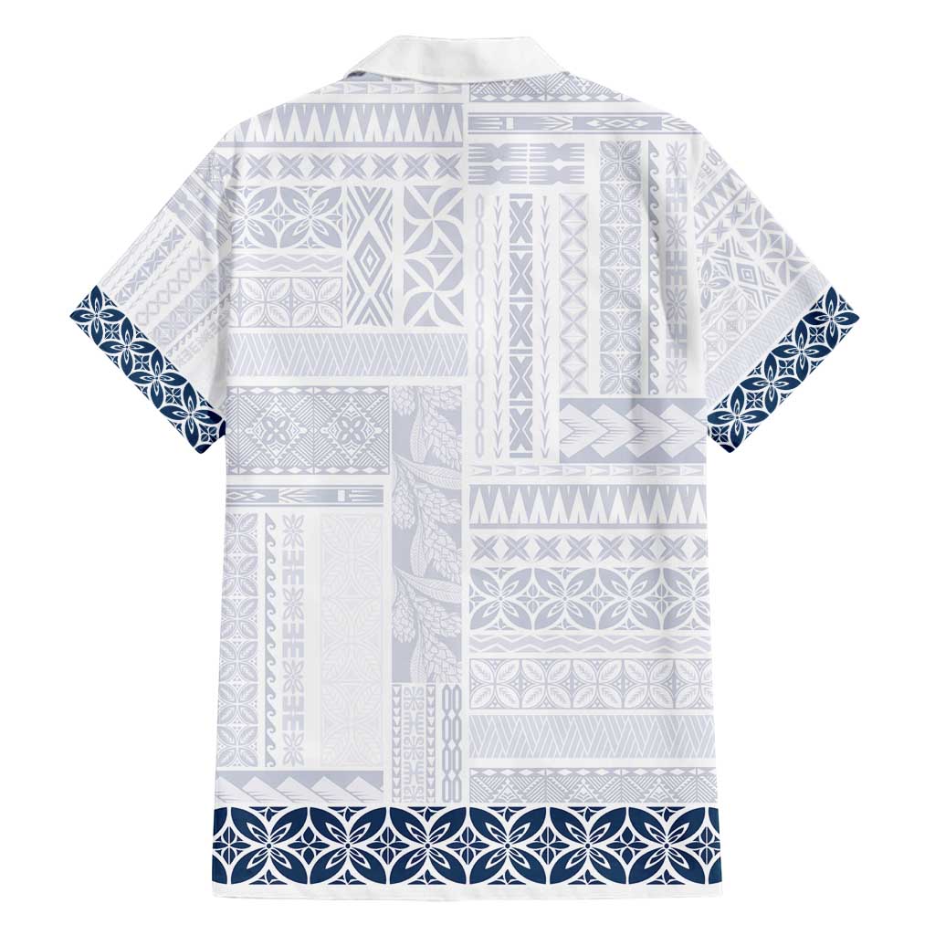 Samoa Siapo Blue Trimmed Family Matching Off Shoulder Maxi Dress and Hawaiian Shirt Samoa White Sunday - Polynesian Pride