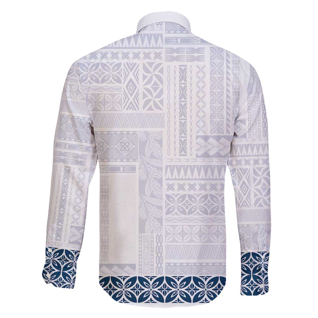 Samoa Siapo Blue Trimmed Family Matching Puletasi and Hawaiian Shirt Samoa White Sunday - Polynesian Pride