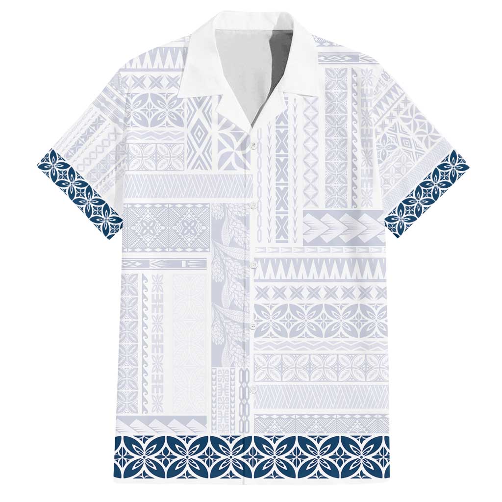 Samoa Siapo Blue Trimmed Family Matching Tank Maxi Dress and Hawaiian Shirt Samoa White Sunday - Polynesian Pride