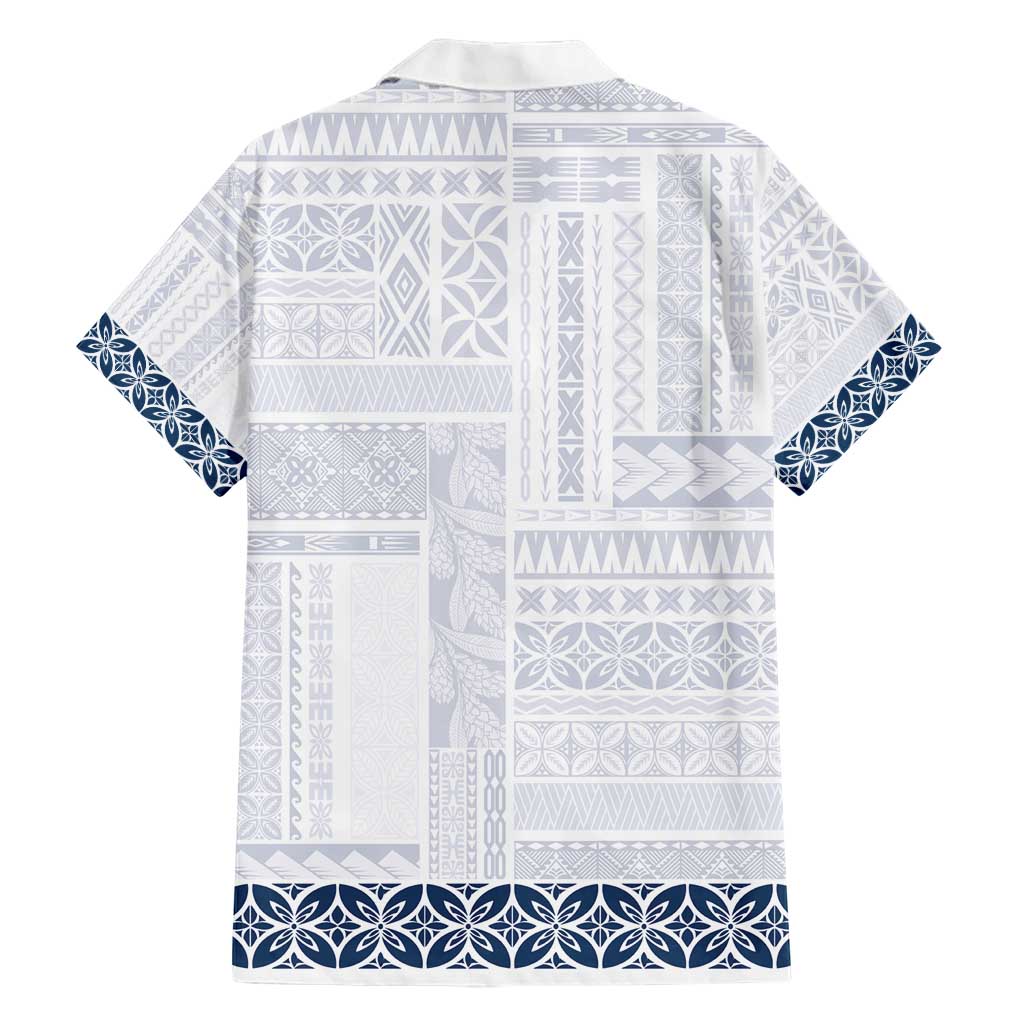 Samoa Siapo Blue Trimmed Hawaiian Shirt Samoa White Sunday - Polynesian Pride